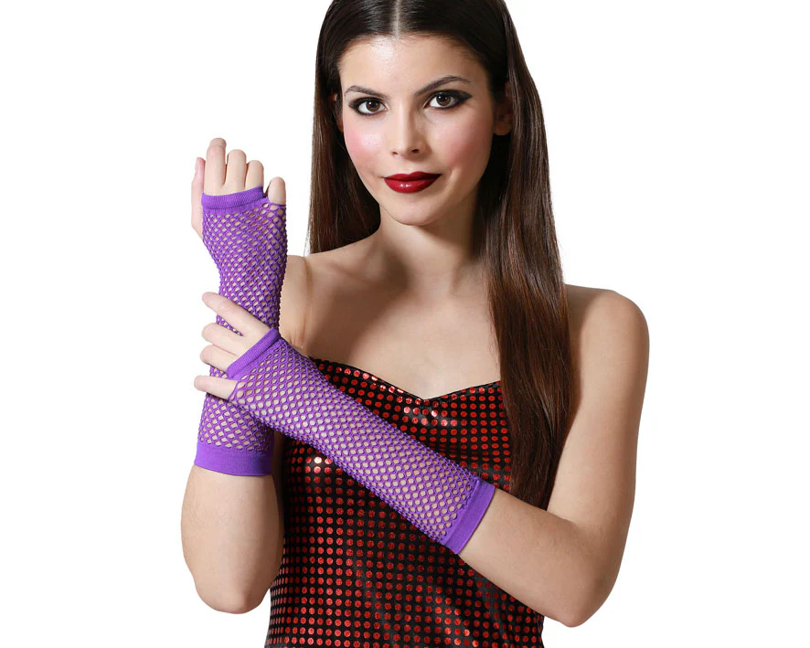 Gants Mitaines En Résille Mi-longs Violet / Mitaines Longues Filet Violet / La Maison Du Déguisement