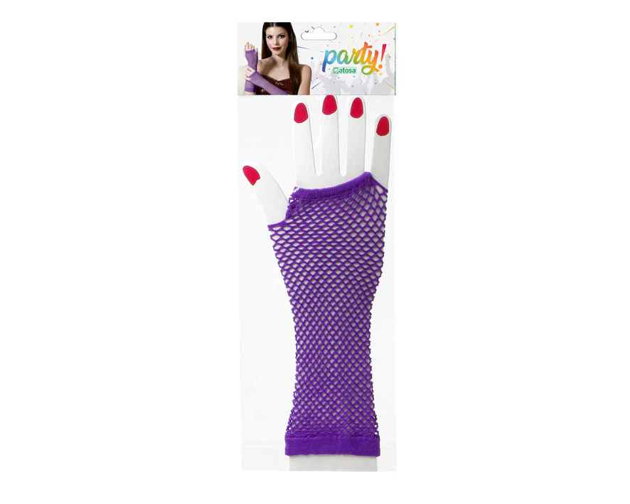 Gants Mitaines En Résille Mi-longs Violet / Mitaines Longues Filet Violet / La Maison Du Déguisement – Image 2